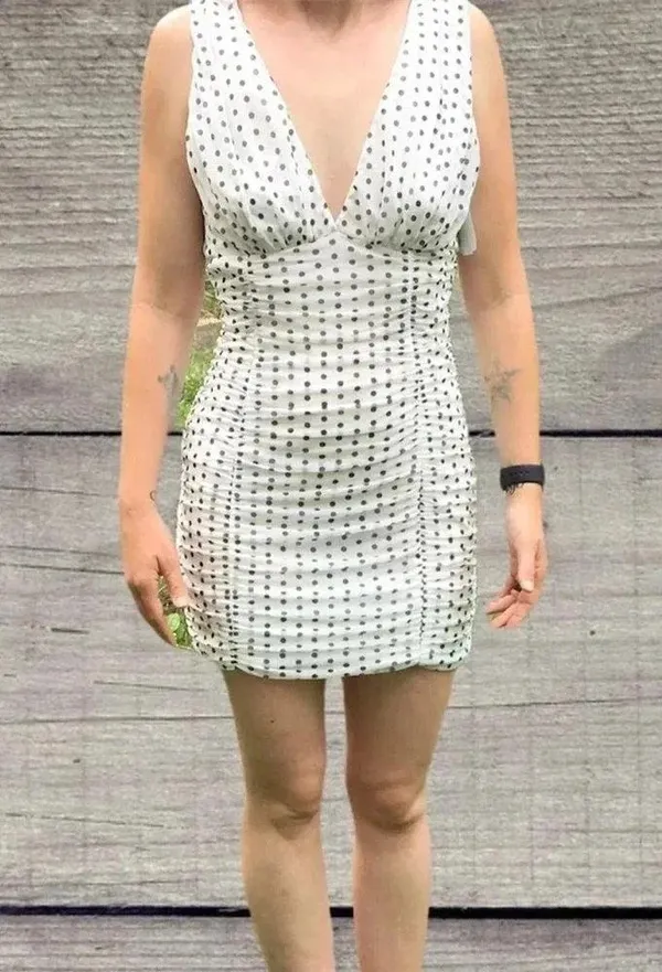 Love…Ady Ruched Polka Dot Mini Dress Scrunched - Image 2
