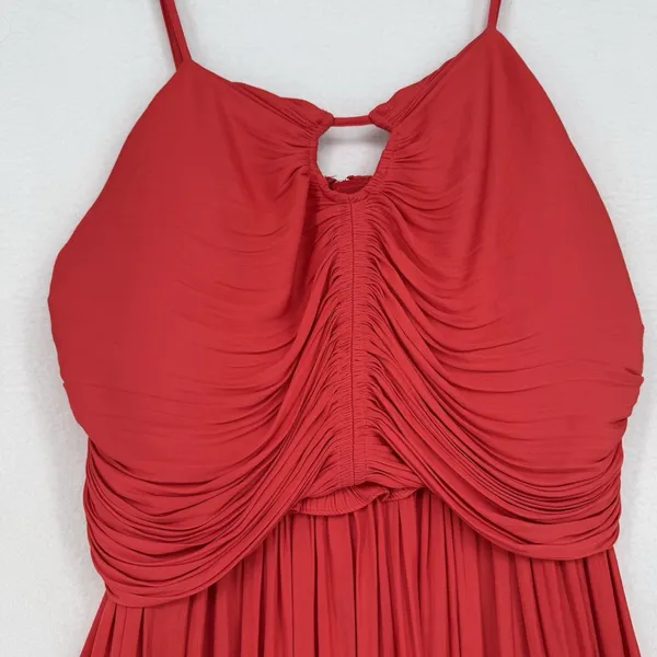 House of Harlow 1960 Dress Large Red Ruched Pleated Mini Keyhole Cocktail - Image 3