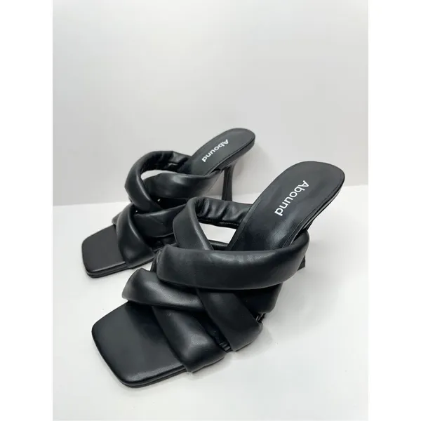 Abound Mule Sandals Size 6.5 Black Square Toe Woven‎ Stiletto Open Toe Heels - Image 3