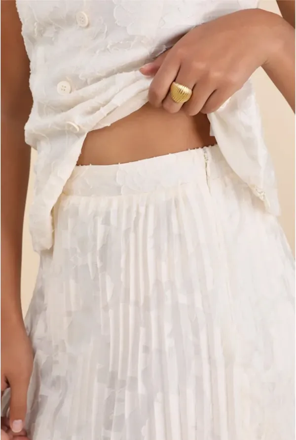 Lulus Alyona Cream Burnout Two-Piece Pleated Midi Dress - Image 2