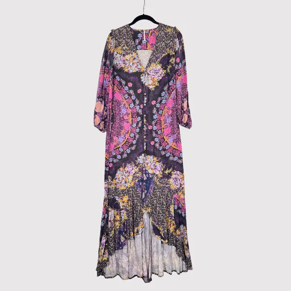Free People Womens Dress Purple Marais High Low Floral V Neck Flowy Boho Small - Image 2