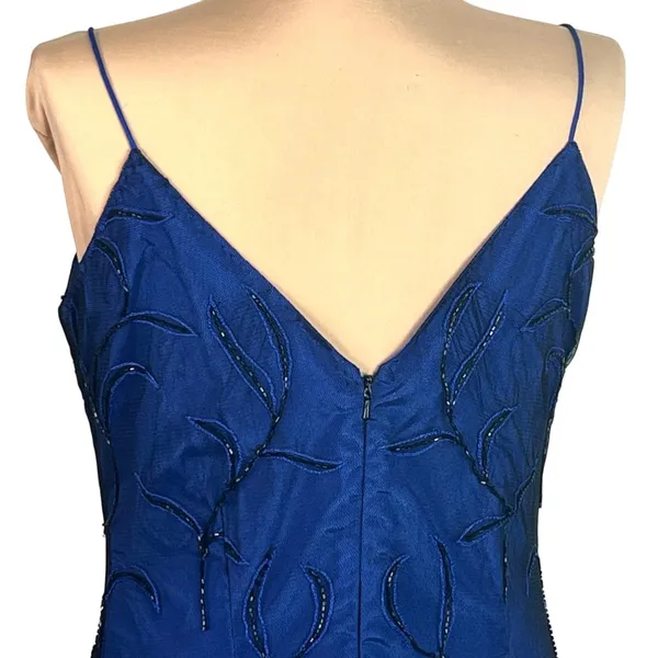 Vtg Beaded Gown Slip Dress Blue 12 Prom Whimsigoth Formal Goth Cassandra Stone - Image 9
