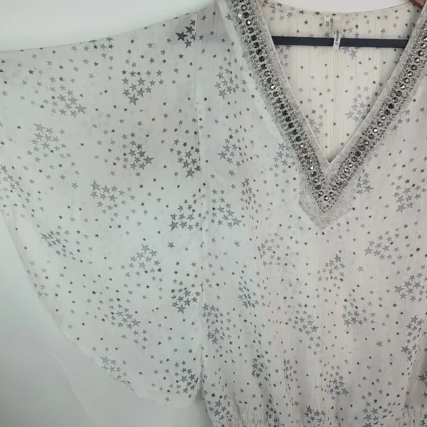 Studio Y L Whimseygoth White Silver Stars Beaded Top - Image 4