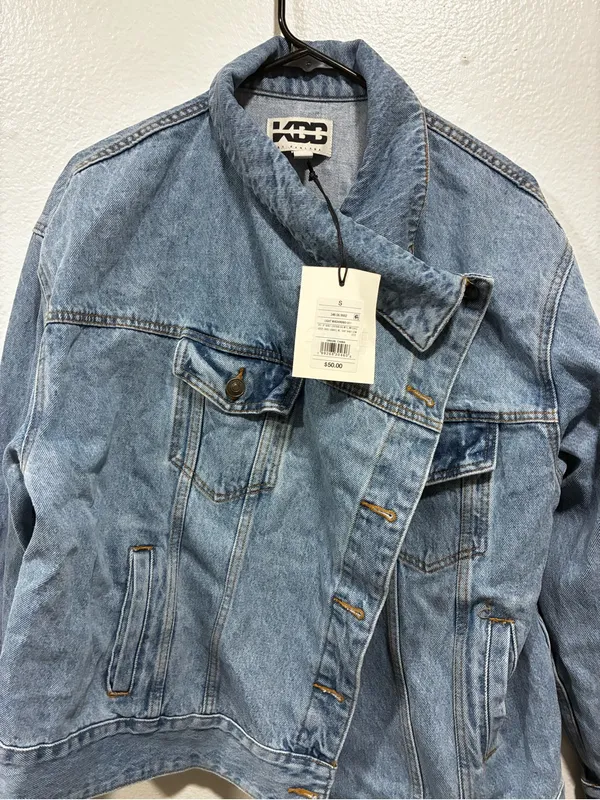Light Denim Asymmetrical Jean Jacket - Women - Image 3