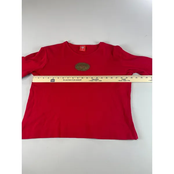 NFL Chiefs Long Sleeve Top Red Gold Logo V Neck Cotton Size L - Image 4