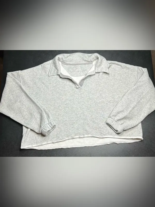 Aerie Size S Grey Cropped Henley Polo Sweatshirt - Image 2