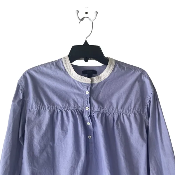 J. Crew Size 4 Small Gathered Light‎ Blue Bib Blouse Prarie Mininamlist - Image 2