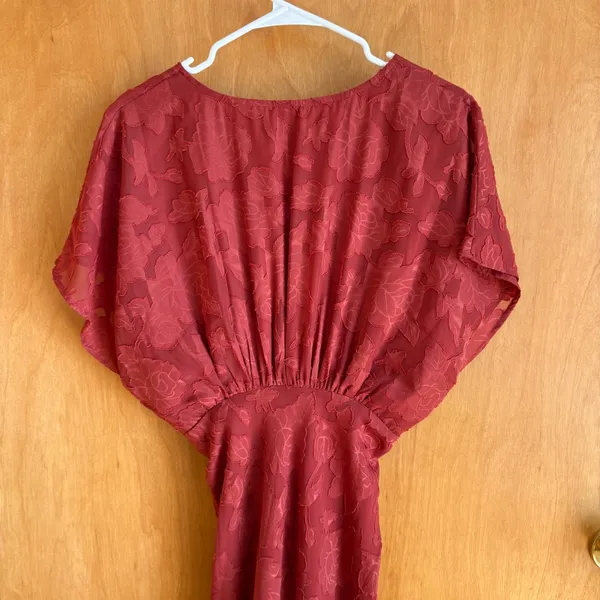 Hutch Floral Burnout Maxi‎ Dress Women 4 Rust Flutter Sleeve V-Neck Gown - Image 6