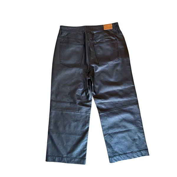 Unpublished Leather Look Wide Leg Pants Size 29 Black Faux Leather Denim Style - Image 3