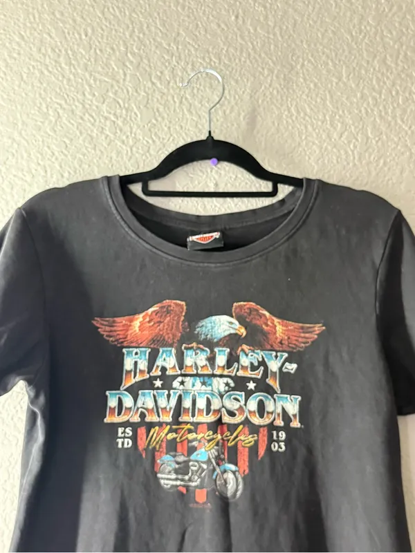 Harley Davidson Women M Moto Motorcycle Biker Girl Graphic Tee Western Grunge - Image 9