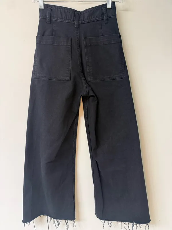 Zara Black Wide-Leg Frayed-Hem Jeans Women’s Size 0 - Image 2
