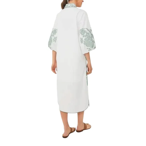 Tuckernuck Hyacinth House Arem Embroidered Caftan Small Front Zip White Green - Image 3