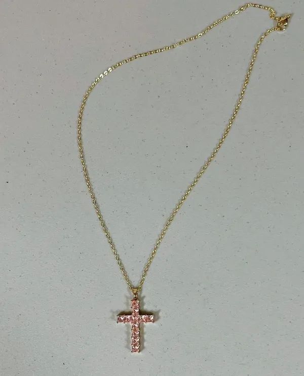 Gold Pink Diamond Diamonds Cross Necklace Jewelry 💖✨ - Image 3