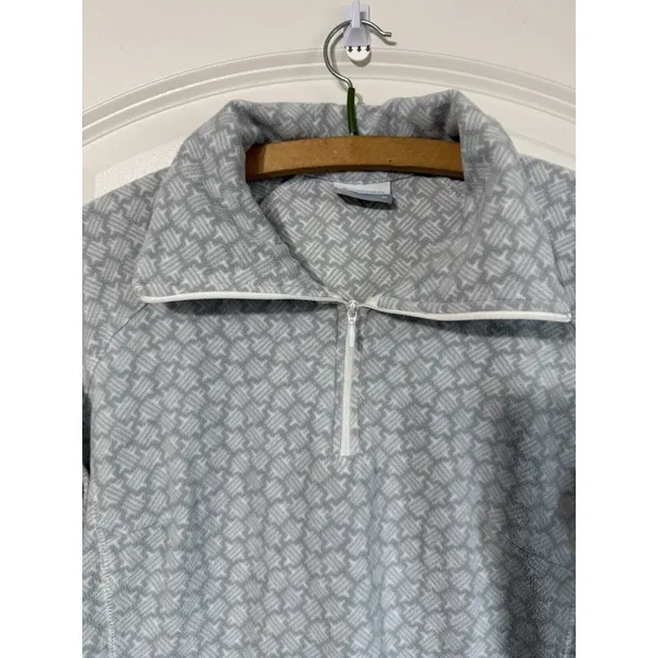 Columbia Sweater Womens Medium Gray White Quarter Zip Soft Fleece‎ Pullover Cozy - Image 2