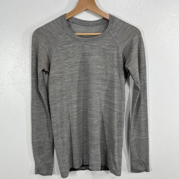 Lululemon Swiftly Tech Long Sleeve Top Race Length‎ 6 Gray White Stripe Shirt - Image 2