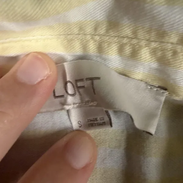 LOFT Shirt Womens Small Yellow White Striped Button Front Long Sleeve Cotton Top - Image 4