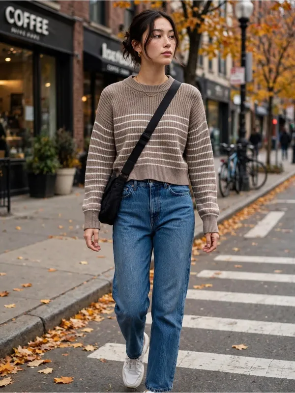 Aritzia Taupe Striped Crewneck Sweater—Fall Fashion Sweater - Image 7