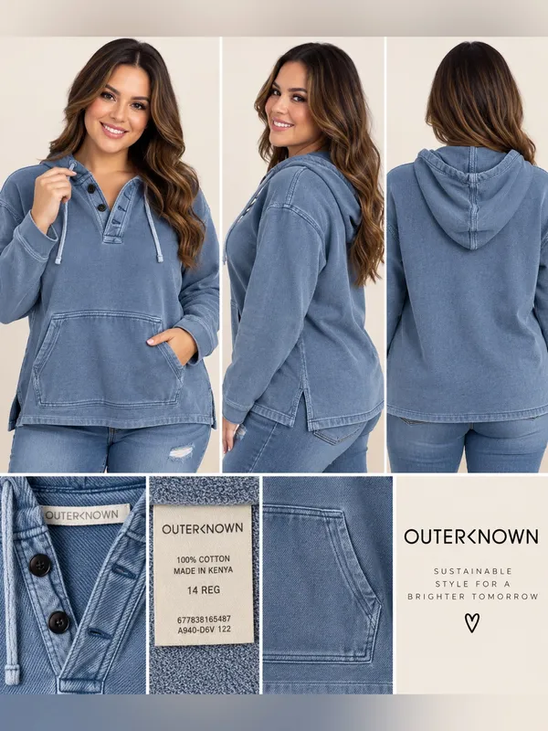 Outerknown Women's Faded Denim-Blue Cotton Hooded Pullover - Image 2