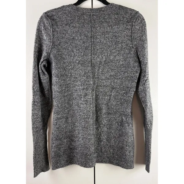 AQUA Cashmere Gray Marl V-Neck Sweater Charcoal Knit Quiet Luxury Medium‎ EUC - Image 2