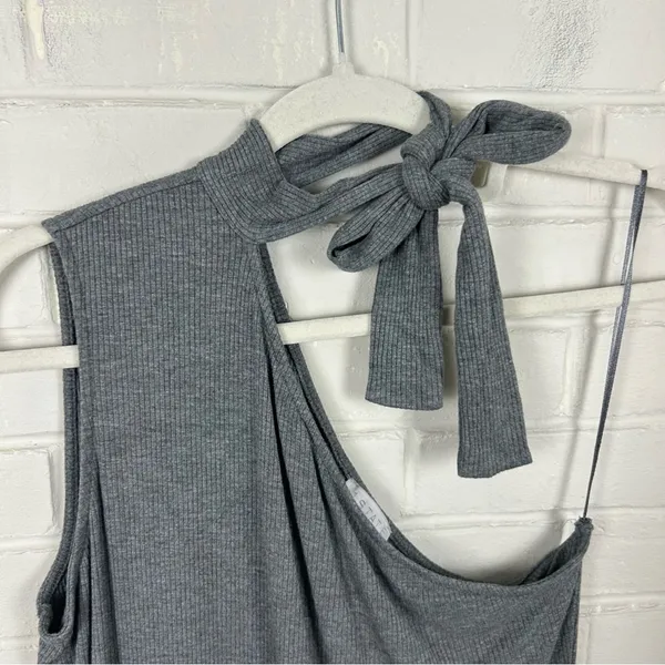 1. State Grey Ribbed Knit Cut Out One Shoulder Dress Size L - Image 5