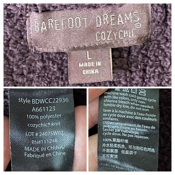 Barefoot Dreams CozyChic Plum Purple Knit Robe Size L Soft Lounge Sweater - Image 3