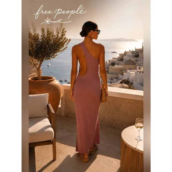Free People Beach Saturday Night Midi Dress LRG Mauve One Shoulder Bodycon NWT - Image 4