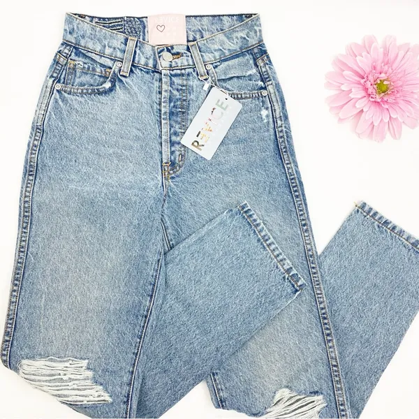 Revice Denim Frontrunner High Rise Distressed Straight Leg Jeans Grand Prix Light Wash - Image 7