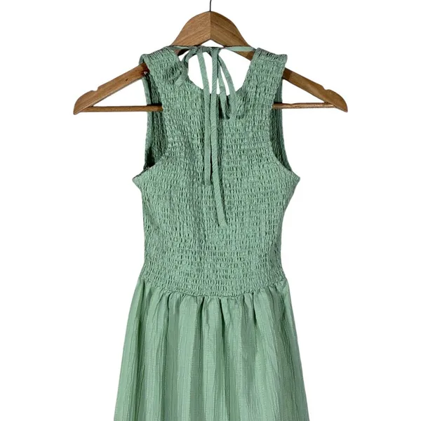 ASOS DESIGN Smocked Halter Seersucker Maxi Dress Sage Green Boho Summer Size XS - Image 2