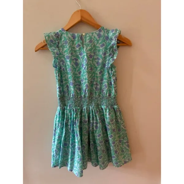 Vineyard Vines Girls Medium Floral Dress Mint Purple Smocked Waist Lined - Image 5