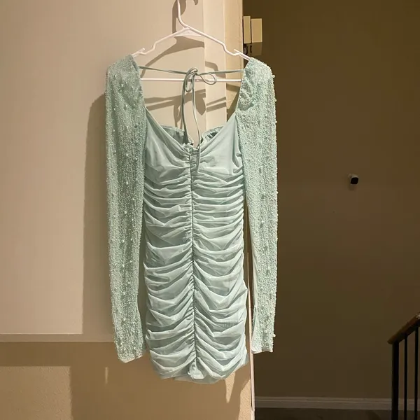 Oh Polly Elegant beaded Long Sleeve mini party Dress, back zipper, size 6 - Image 4