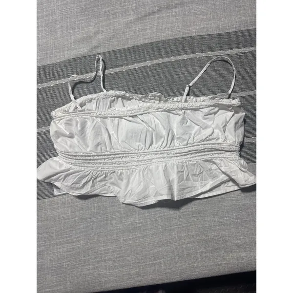 Madewell white‎ Smocked Button Front Crop Top Camisole Spaghetti Strap medium - Image 5