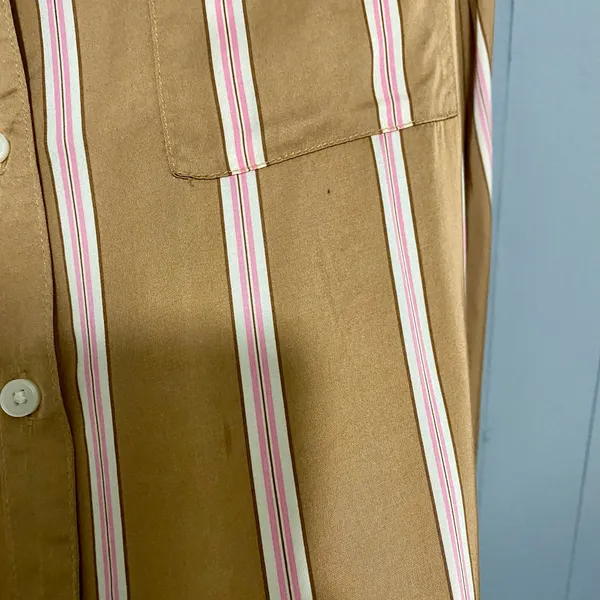 Aerie Tan Striped Satin PJ-To-Party Long Sleeve Button-down Casual Shirt S - Image 7
