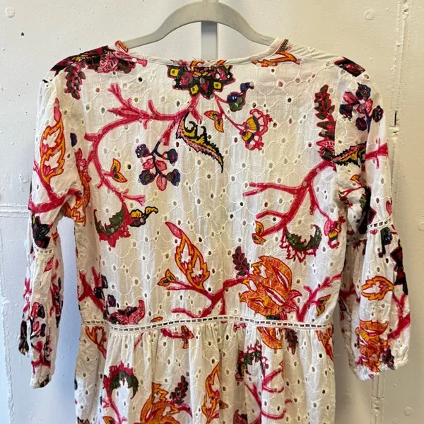 Gianni Bini 3/4 Sleeve Mini Dress‎ Babydoll Tassels Cotton Boho Floral Eyelet XS - Image 7