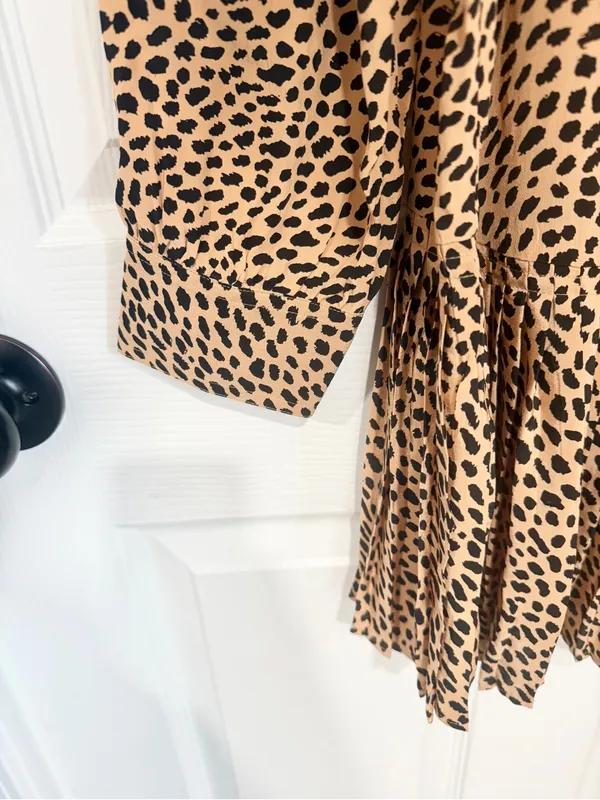 J.Crew Leopard Print Shirt Dress Pleated Hem Long Sleeve Brown Black Size M - Image 6
