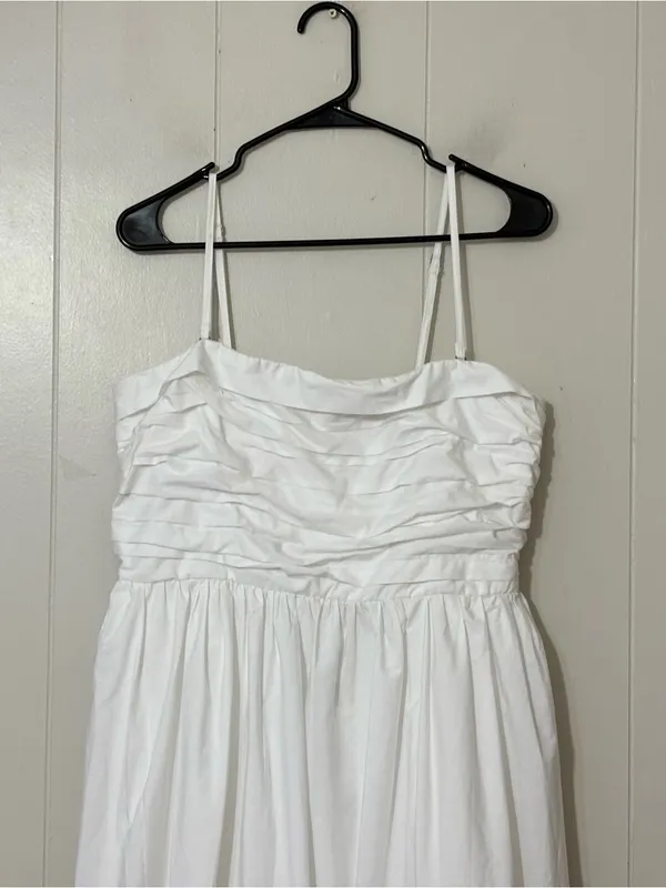 Abercrombie & Fitch White Eyelet Midi Dress L Cottagecore Smocked Pockets - Image 2