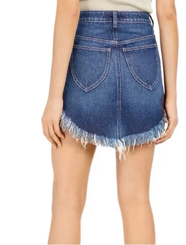 Free People We The Free Denim Mini Skirt Size 28 Raw Hem Medium Wash NWT - Image 2