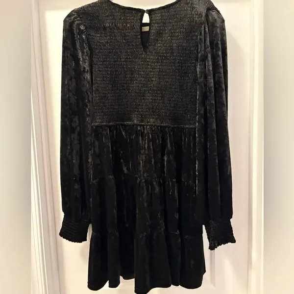 Baltic Born Kele Black Smocked Velvet Mini Dress Size XL - Image 5