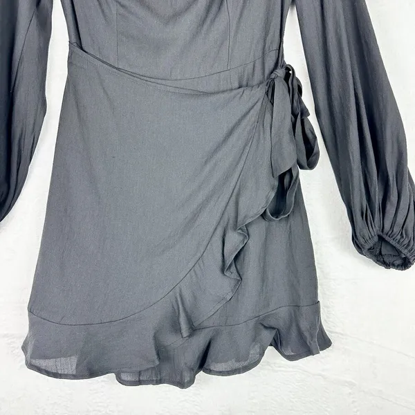 Hello Molly No Time For Love Dress Size 6 Black Mini Wrap Balloon Sleeve - Image 8