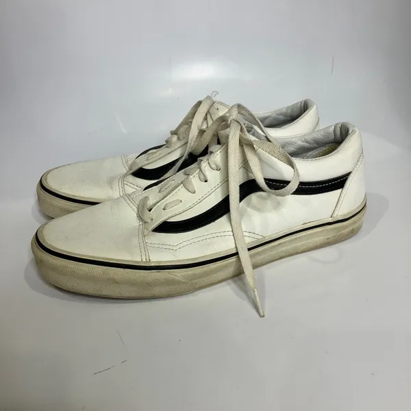 Vans white leather sneakers skateboarding punk unisex sizing‎ women's 10 men 8.5 - Image 3