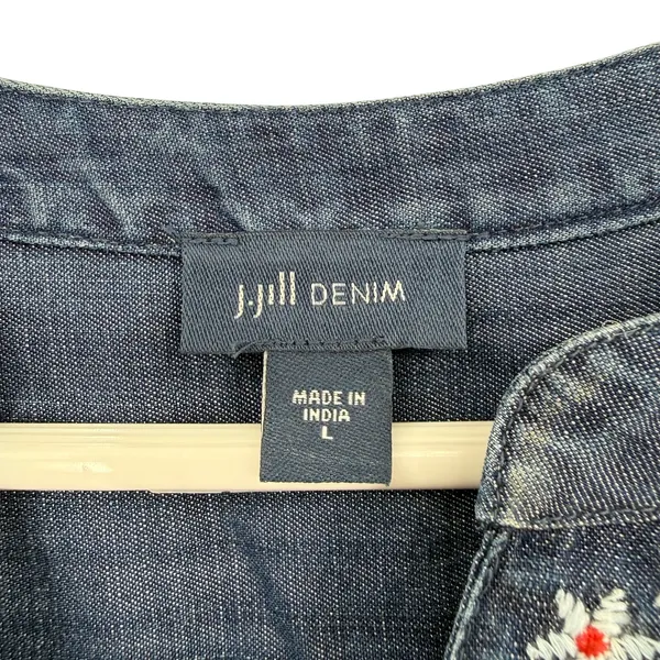 J.Jill Denim Size Large Sleeveless Blouse‎ Top Tank Shirt Embroidered Lyocell - Image 5