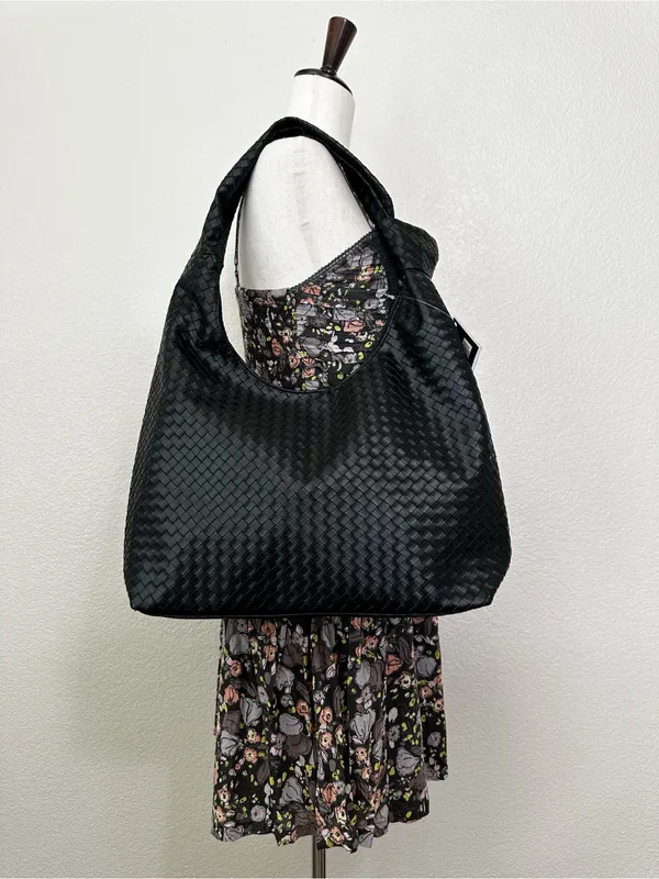 NWT Ulta Beauty Black Woven Knot Handle Hobo Shoulder Bag - Image 11
