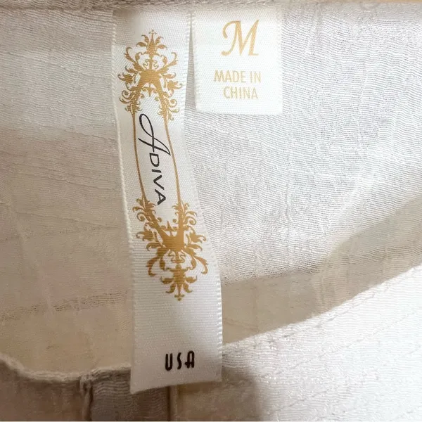 Adiva Cream Embroidered Boho Gauzy Belted Kimono Top Size Medium - Image 9