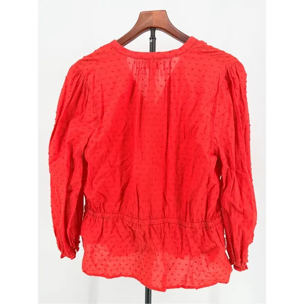 100% cotton Blouse flare milkmaid peasant whimsy v-neck textured women Large - Image 2