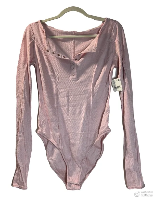 Free People Intimately Sloane Long Sleeve Henley Bodysuit Pink Nectar Small - Image 4