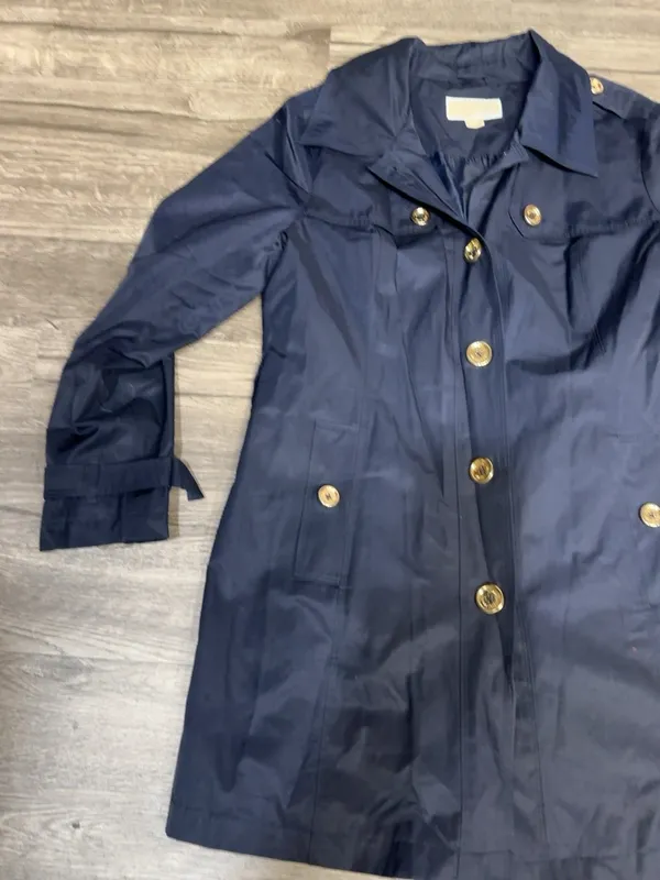 Michael Michael Kors Navy Blue Trench Coat Gold Buttons Women’s Size L - Image 6