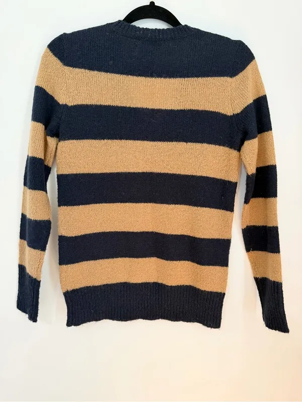 J Crew Sweater Women Wool Brown Pullover Blue Striped V Neck mohair XS - Image 3