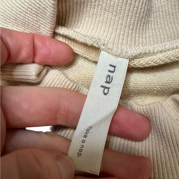🤍 Nap Cotton Drawstring Hem Sweatshirt 🧶 Beige Oversized Pocket‎ Pullover M ✨ Yellow Size M - Image 3