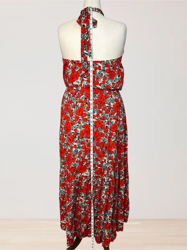 Red Floral Halter Midi Dress Size XXL - Image 8