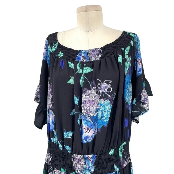 City Chic Suzu Floral Maxi Off the Shoulder Dress Black Plus Size‎ 22 - Image 4