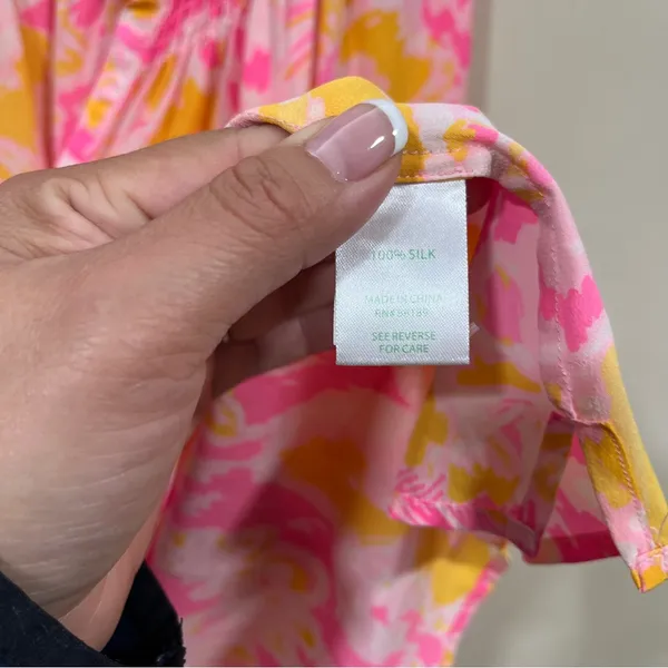 Lilly Pulitzer Large Elsa Ooh La La Pink Yellow Floral Silk Blouse Top Blouson - Image 5